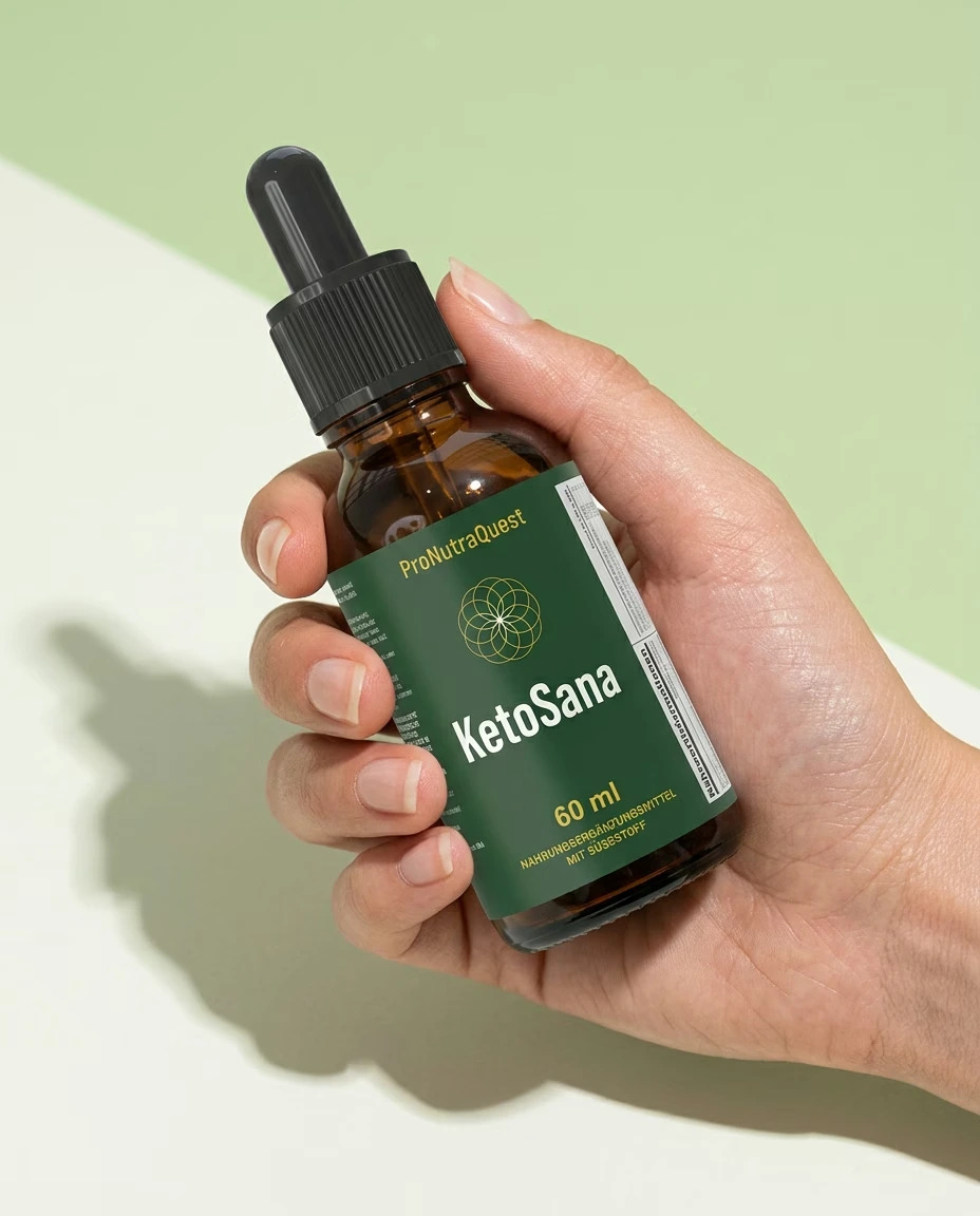 KetoSana in der Hand vor grünem Hintergrund